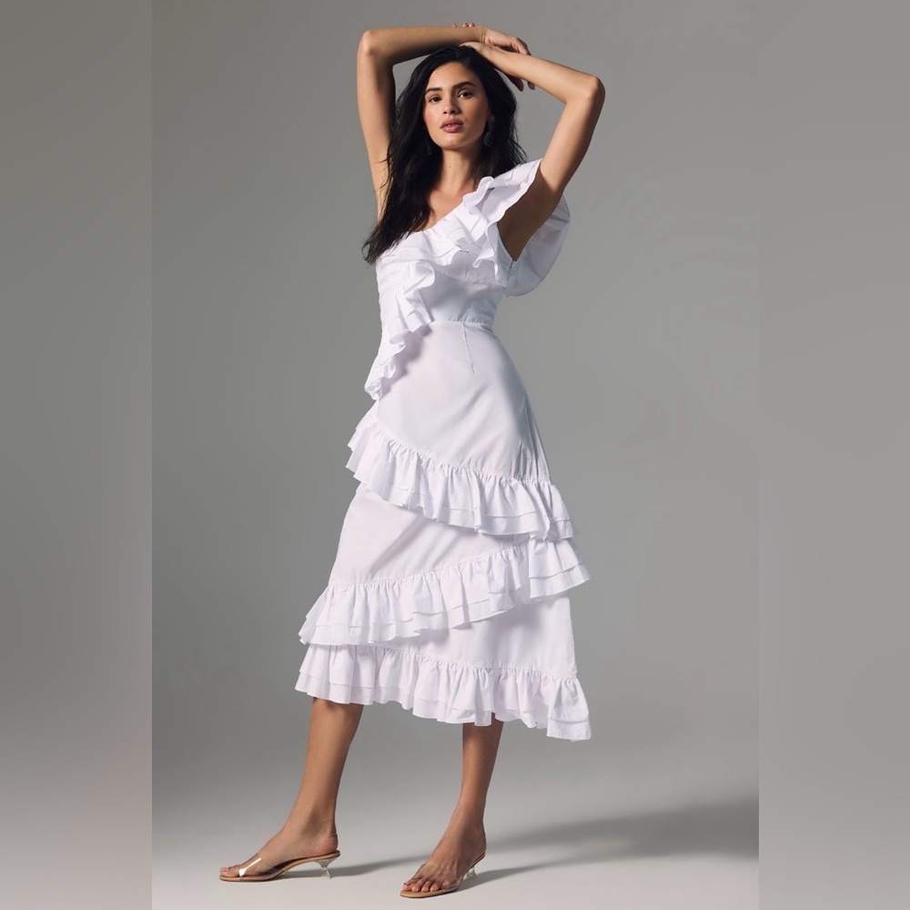 CeliaB White One Shoulder Tiered Ruffle Dress